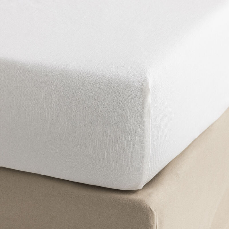 Sábana bajera Nuances Blanc 90X200X35 50% algodón - 50% lino, , hi-res