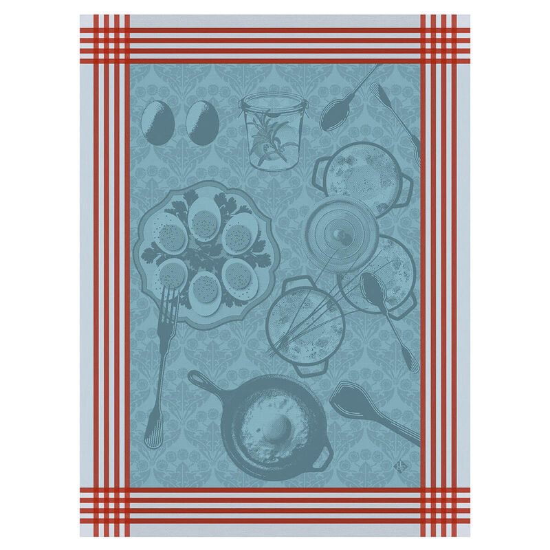 Paño de cocina Œufs Recettes Azur 60x80 100% algodon, , hi-res image number 0