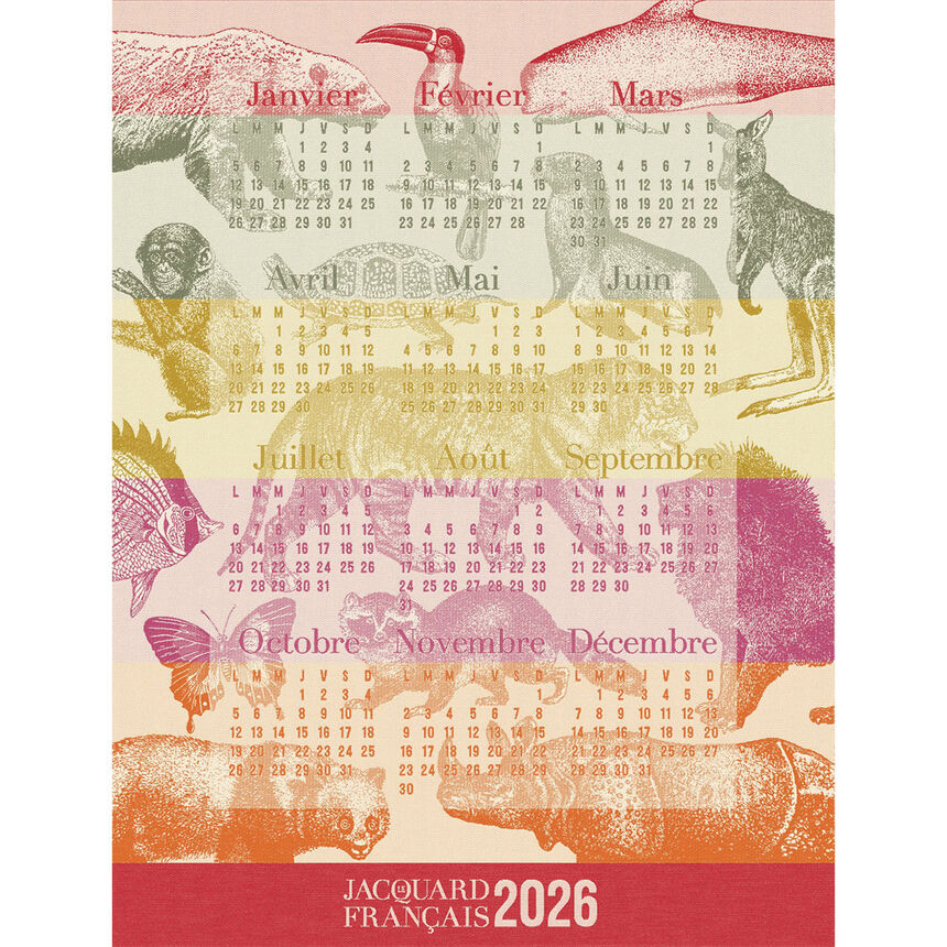 Pa&ntilde;o de cocina Calendrier 2026 &Eacute;chapp&eacute;e Animali&egrave;re 60x80 100% algod&oacute;n, , hi-res image number 0