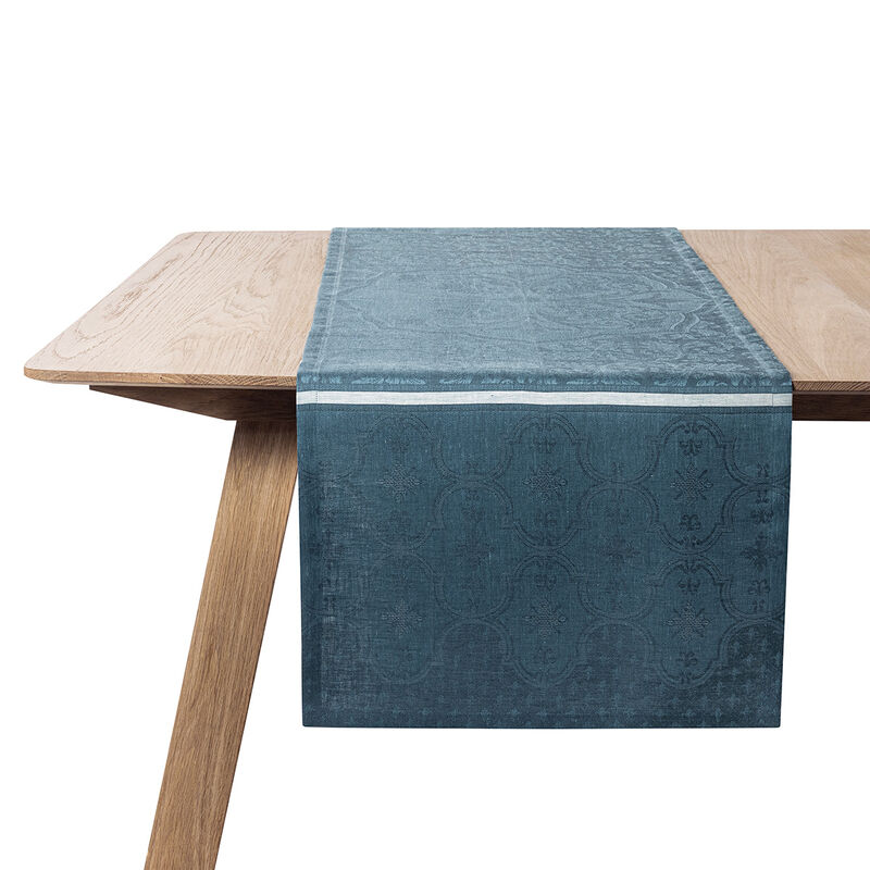 Camino de mesa Armoiries Céruléen 50x150 100% lino, , hi-res image number 1